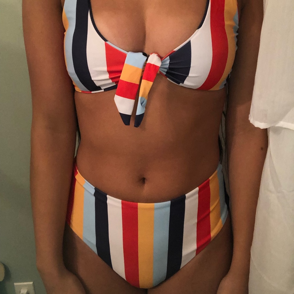 🌼 striped high waisted bikini